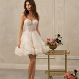 Cocktail dress - Rosie gown - Strapless sweetheart neckline - Beaded bodice - Floral appliqué skirt - Knee-length dress - Elegant party dress - Playful cocktail dress - Sparkling dress - Romantic dress - Premium materials - Special occasion dress - Whimsical fashion - Evening wear - Charming dress